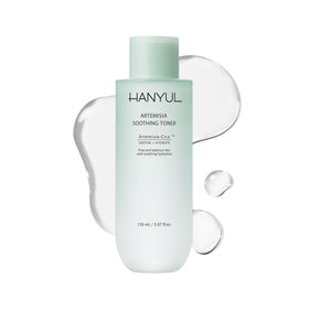 Hanyul front bottle view showing sleek packaging and calming toner benefits