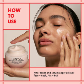 Hanyul jar on bathroom shelf styled for everyday skincare routine benefit