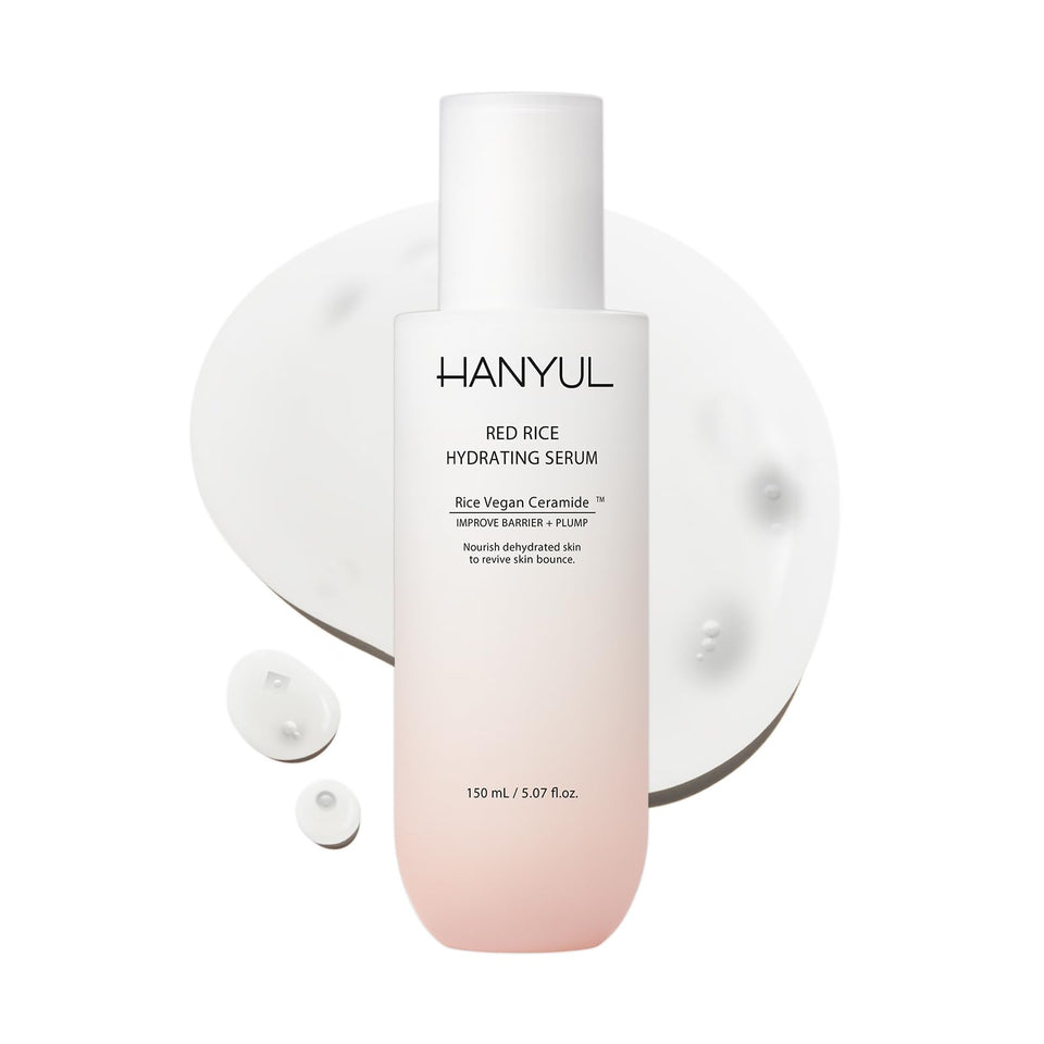 Hanyul front bottle showing red rice serum for visible hydration