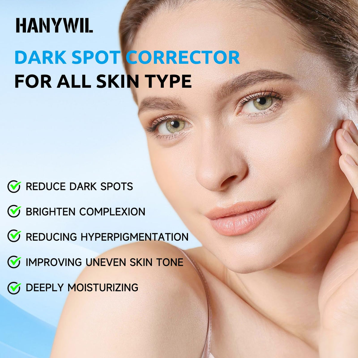 HANYWIL applying serum to neck and hands, targeted use and convenience benefit