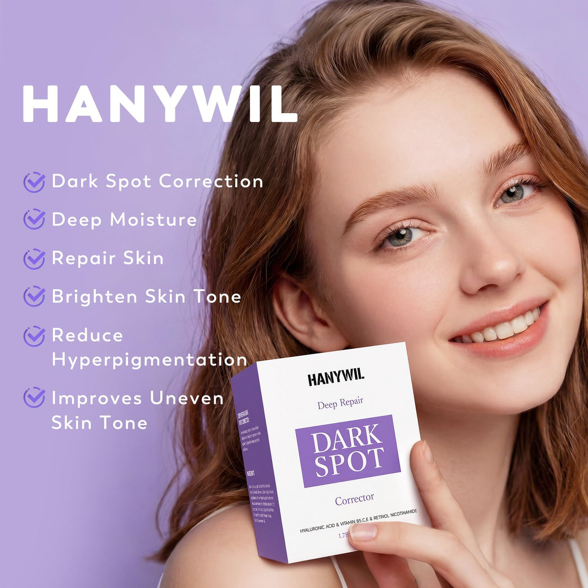 HANYWIL application on cheek showing targeted spot treatment for even tone