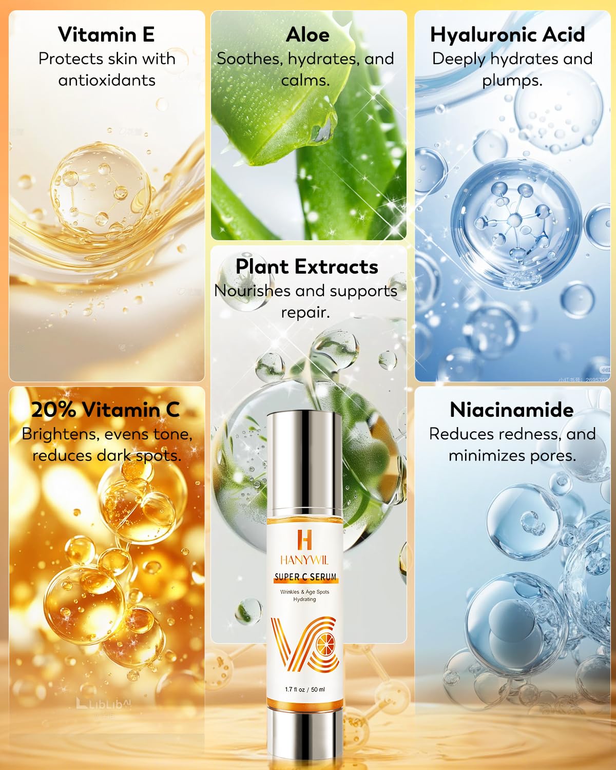 HANYWIL ingredient label closeup, reveals 20% vitamin C and key actives