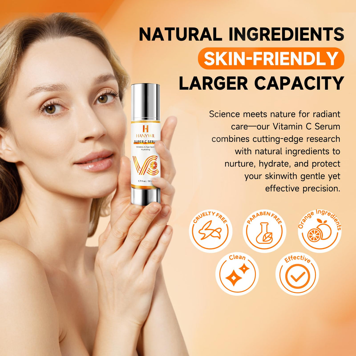 HANYWIL serum texture drop on fingertip, shows lightweight hydrating feel