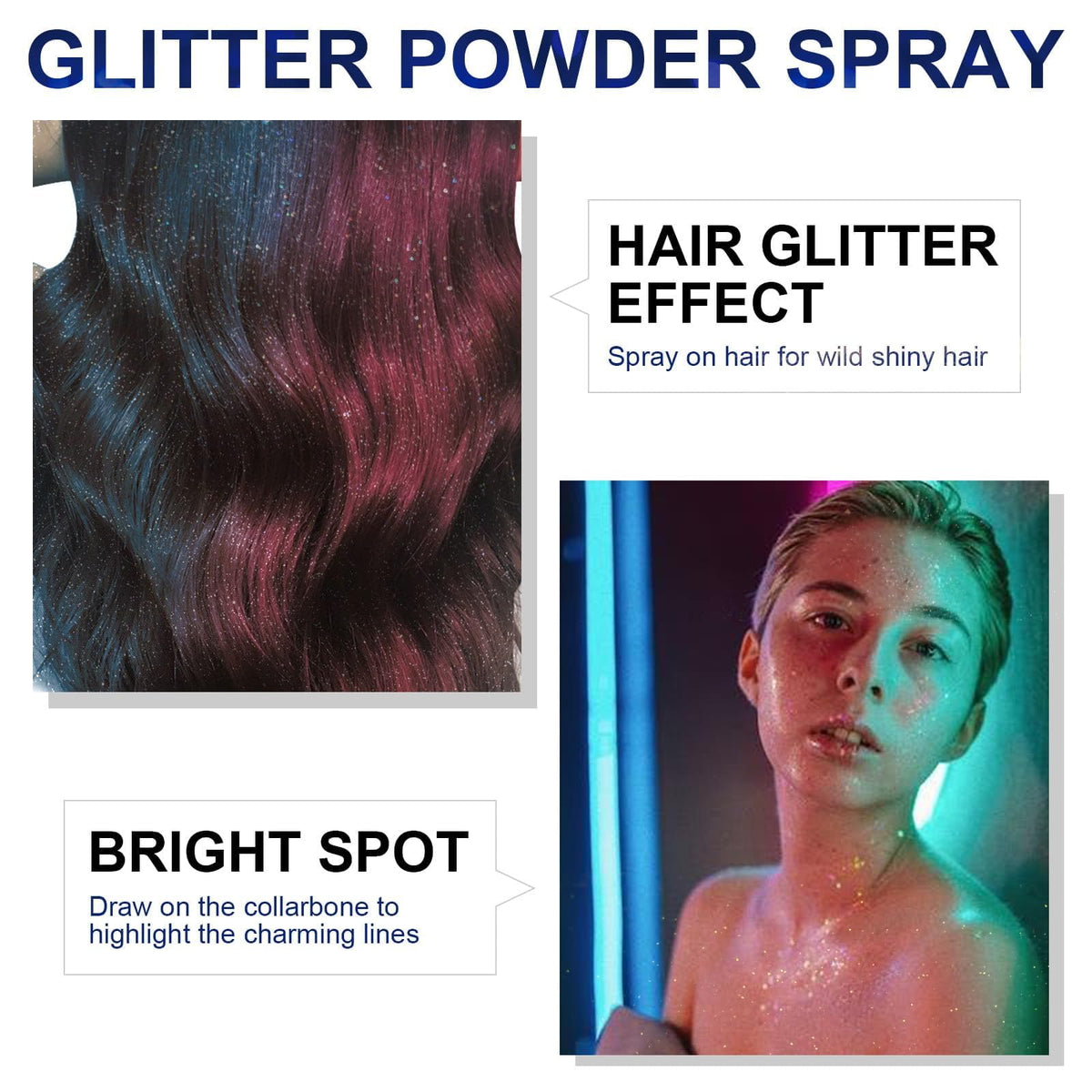 HANYWIL spray being applied to hair showing fast-dry finish and instant highlight benefit