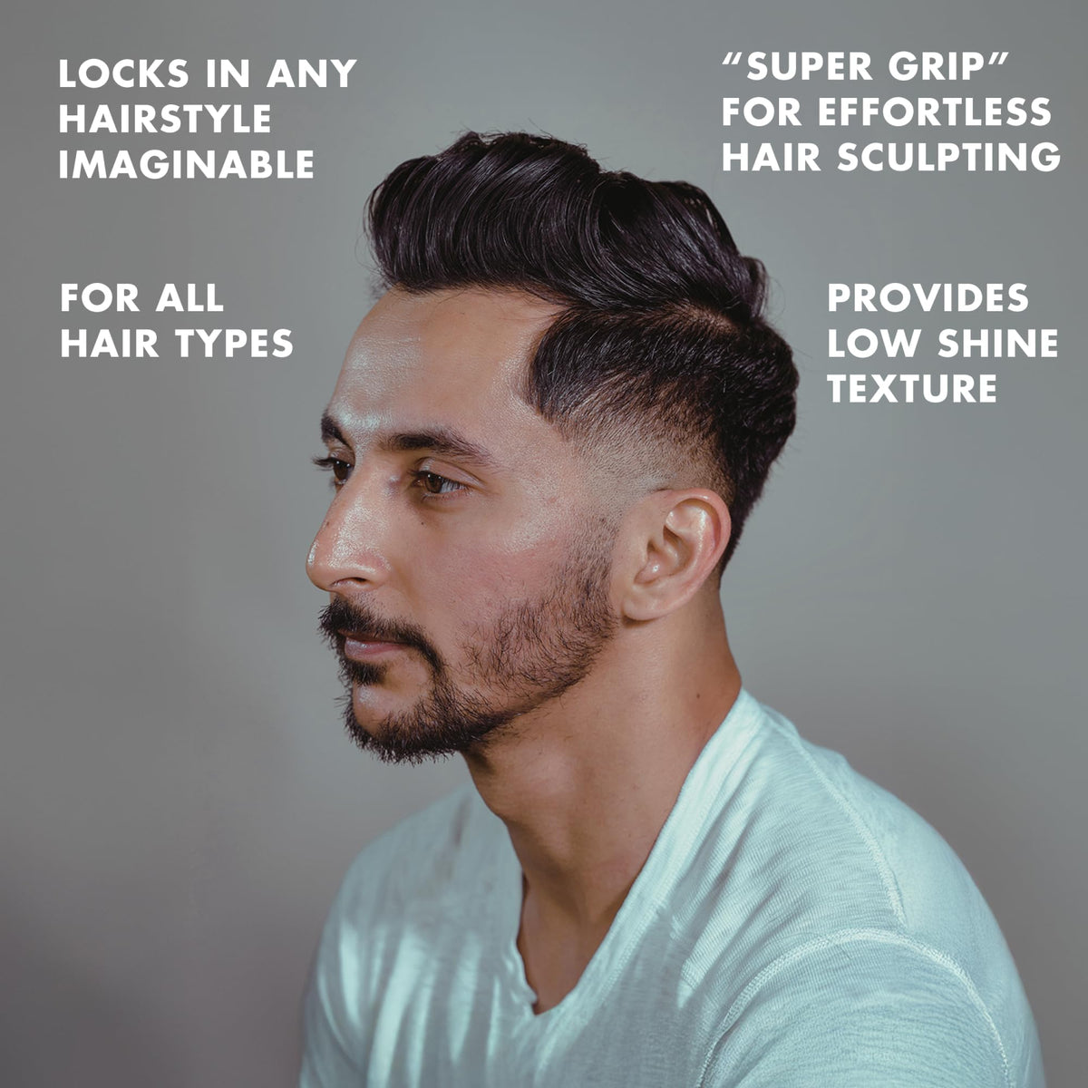 Hanz de Fuko styled dry hair with medium shine and defined texture
