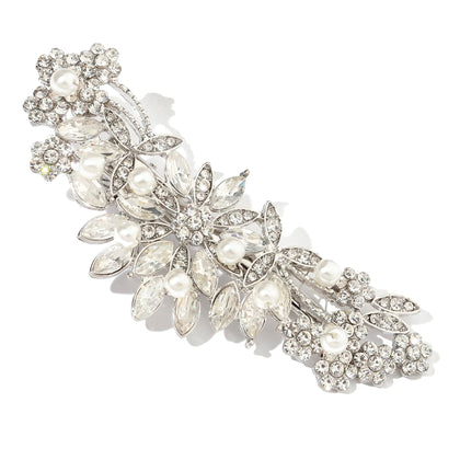 Hapibuy front view of silver rhinestone pearl comb showing elegant design and sparkle