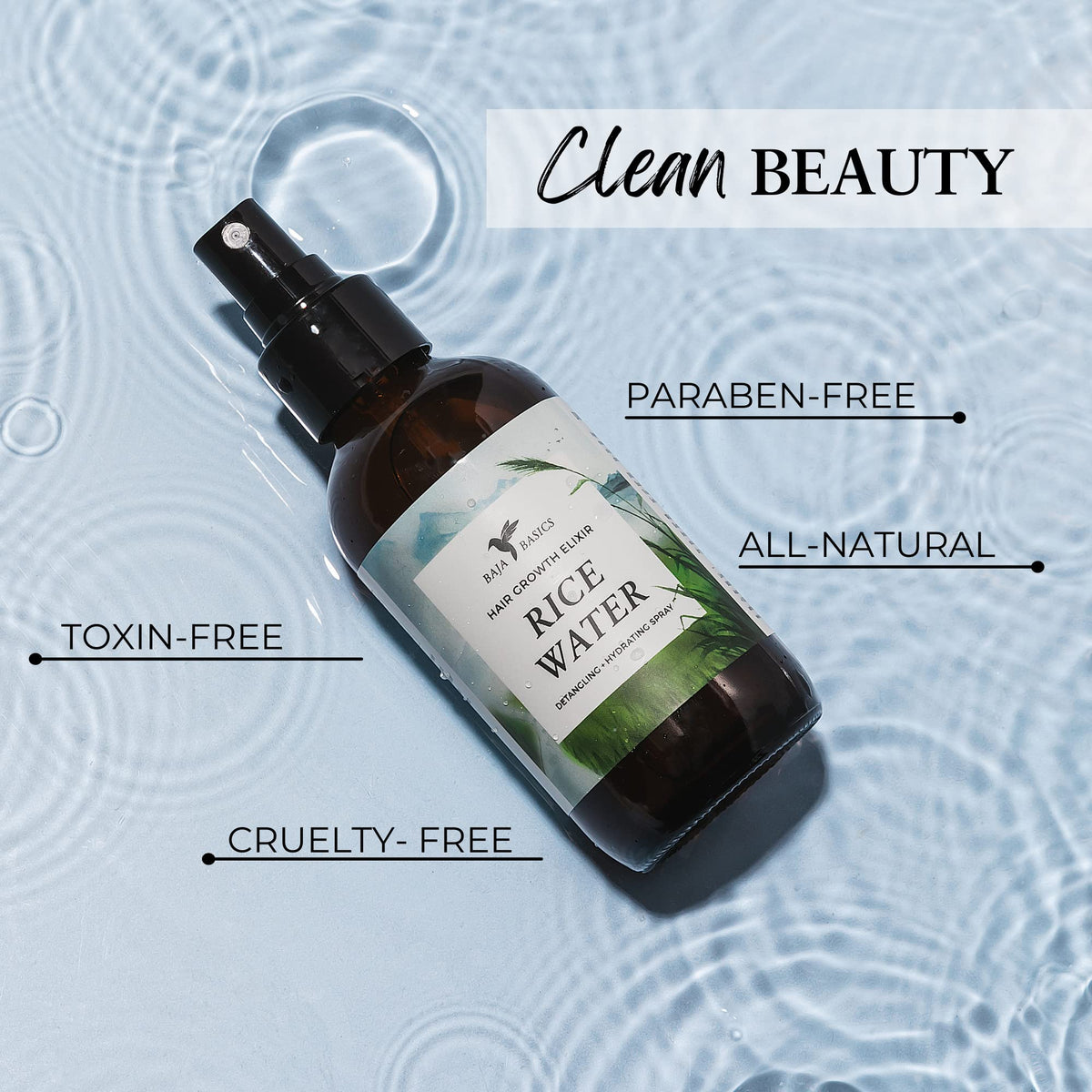 HAPPIE HUMMINGBYRD bottle beside rose and aloe highlighting natural ingredients