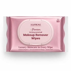 HAPPIONE front packaging showing 50-count anti-aging wipes and easy dispensing
