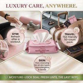 HAPPIONE wipes staged on nightstand in bathroom showing nightly routine placement
