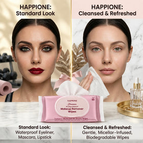 HAPPIONE wipes next to a hand to show compact size and travel convenience