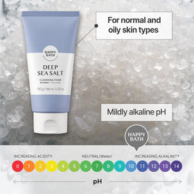 happy bath cleanser on bathroom shelf showing everyday skincare convenience