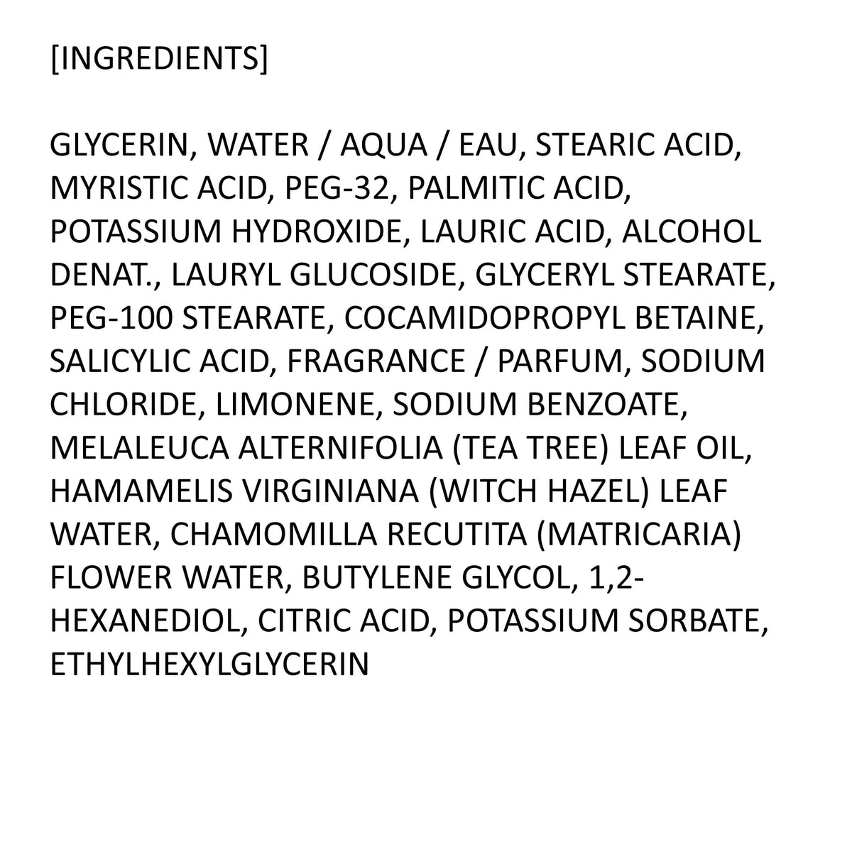 HAPPY BATH side label close-up listing ingredients and safety