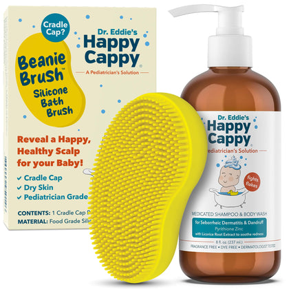 Happy Cappy front packaging showing cleanser and beanie brush for gentle scalp care