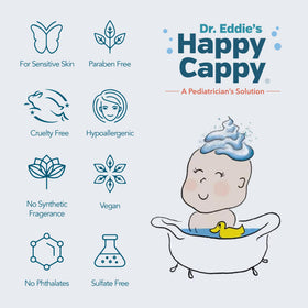 Happy Cappy ingredient list detail with licorice root and apple extract for soothing skin