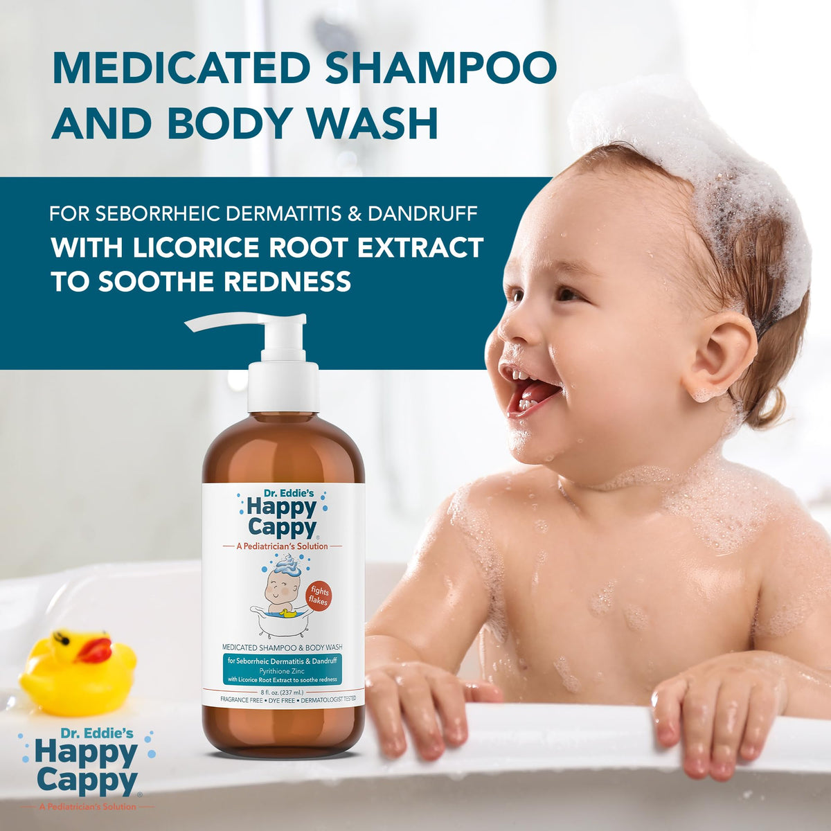 Child using Happy Cappy in bath demonstrating gentle cleansing for cradle cap and sensitive skin