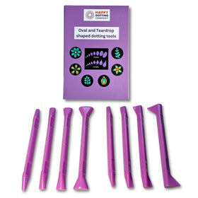 Happy Dotting Company front packaging showing oval and teardrop set benefits