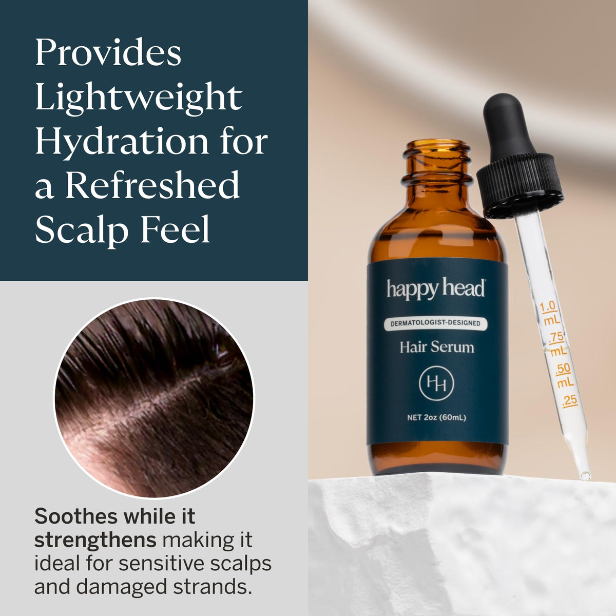 Happy Head label detail showing ingredient list, transparency and ingredient clarity benefit
