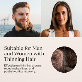 Happy Head bottle in bathroom routine setting, fits into daily grooming benefit