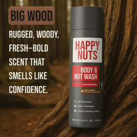 HAPPY NUTS sandalwood and vetiver visual representing the warm, masculine scent profile