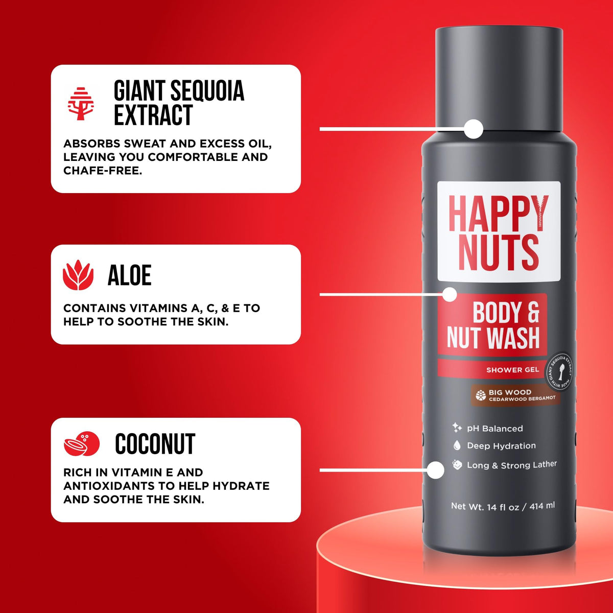 HAPPY NUTS bottle beside common items to show real-world scale