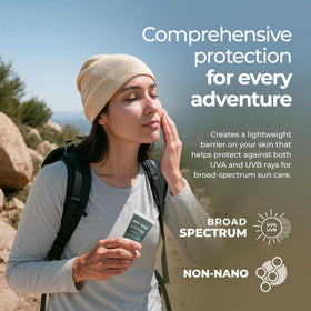 Happy Ocean sunscreen being applied to face demonstrating easy spreadability