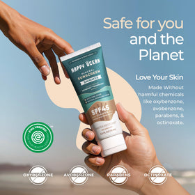Happy Ocean sunscreen applied on arm showing shimmer and protection