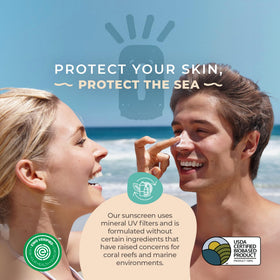 Happy Ocean tube bottom label close-up showing organic and packaging certifications