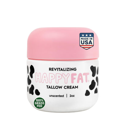 HappyFat front jar showing label and clean packaging for trusted skincare