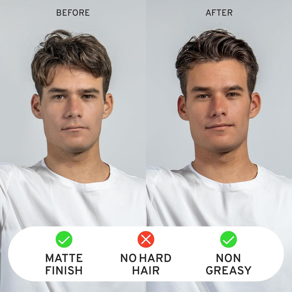 Hardworking Gentlemen styled hair close-up showing semi-matte texture and defined separation benefit