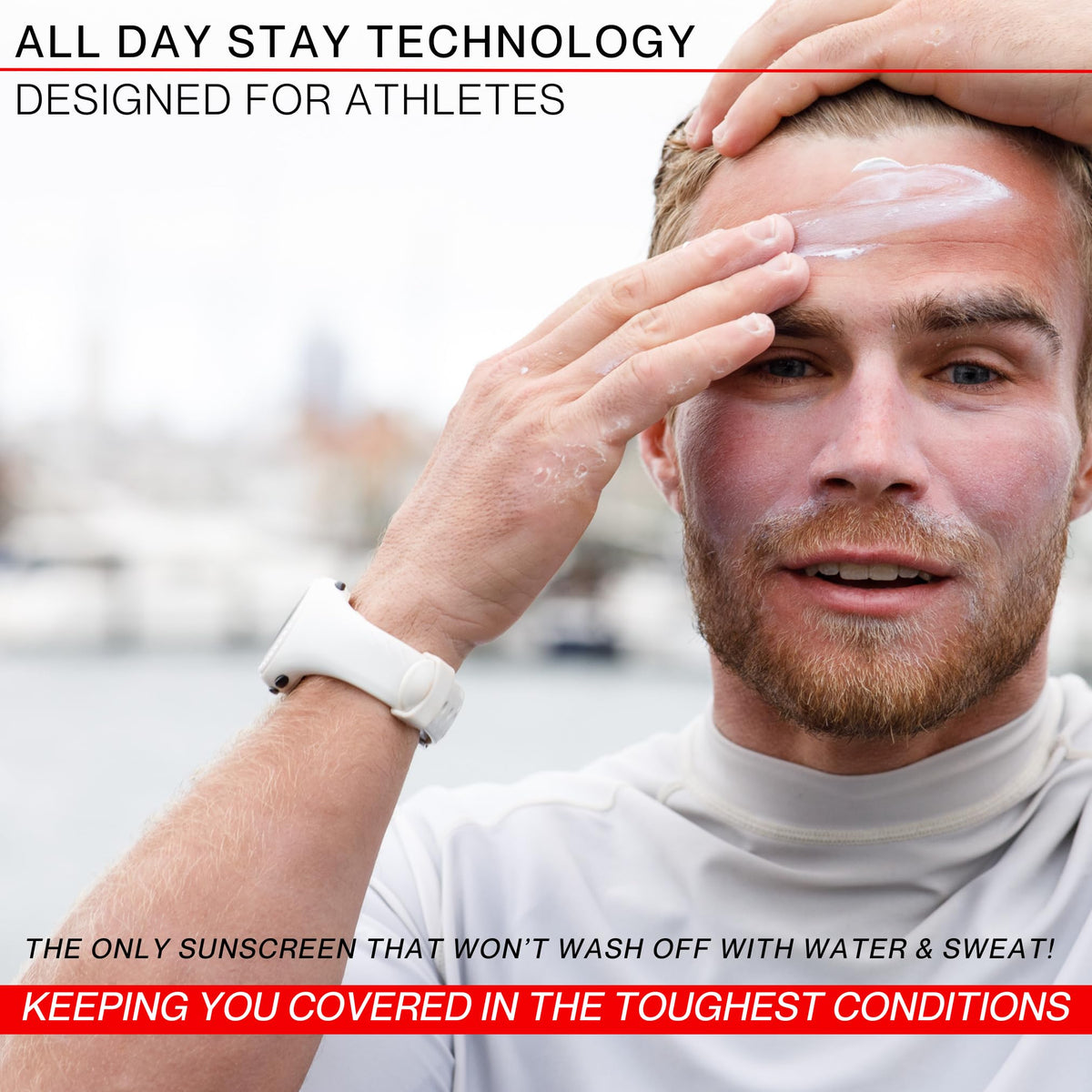 Harken Derm applied to face demonstrating lightweight wear and protection