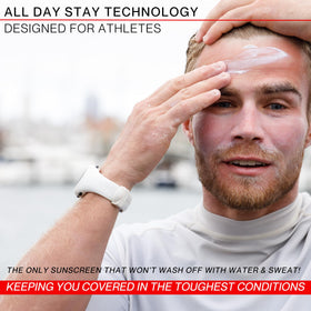Harken Derm applied to face demonstrating lightweight wear and protection