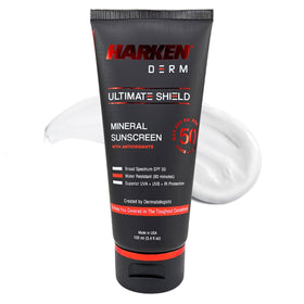 Harken Derm front tube showing SPF 50 label and travel size benefits