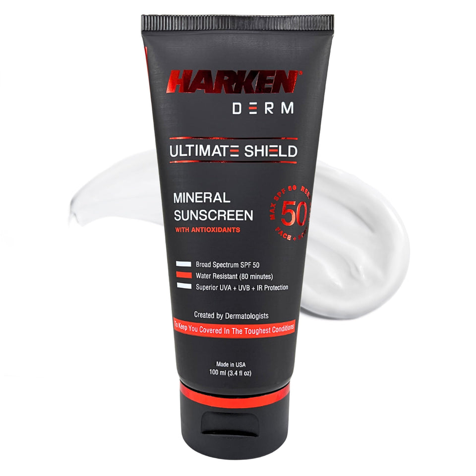 Harken Derm front tube showing SPF 50 label and travel size benefits