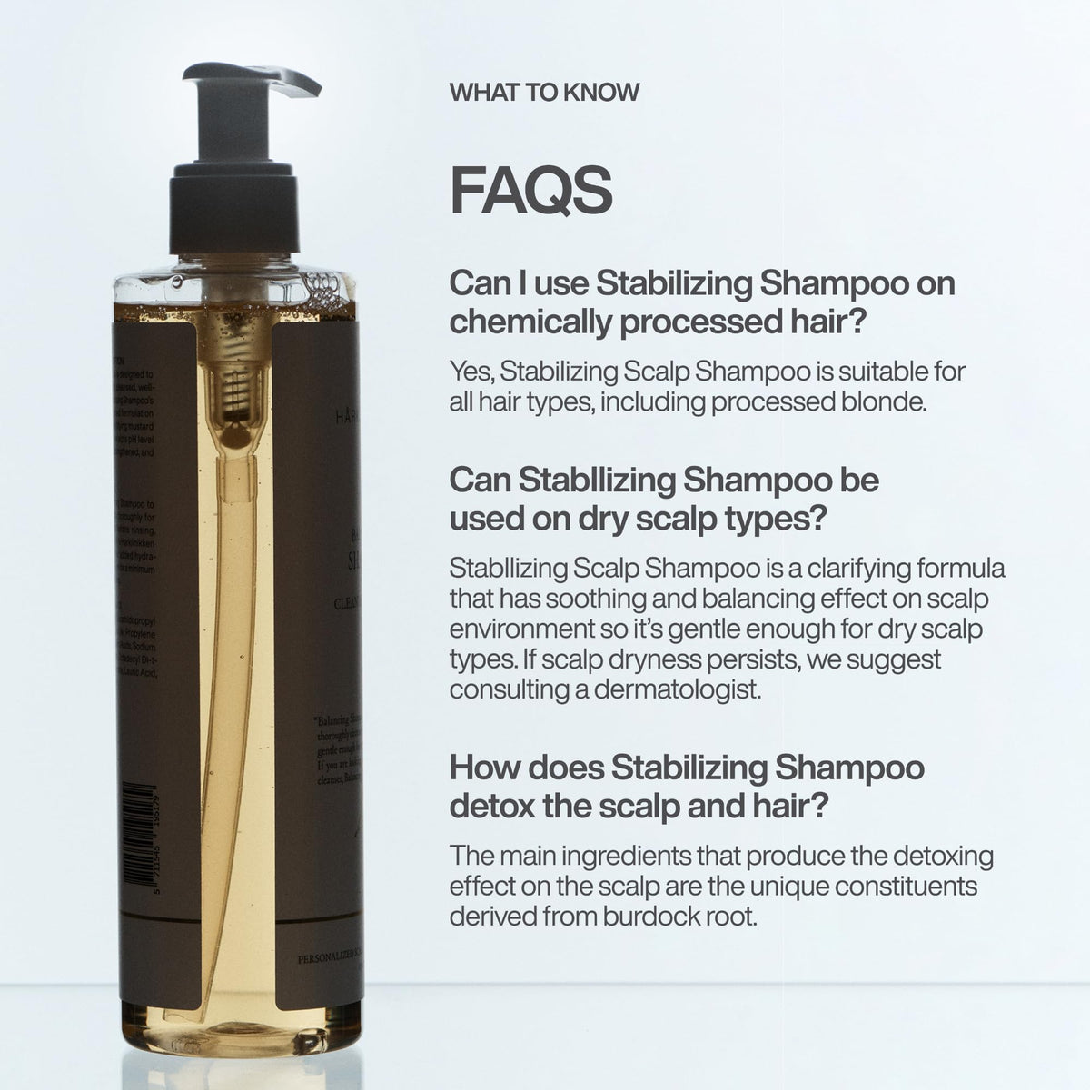Harklinikken shampoo held in hand for size and scale showing travel-friendly benefit