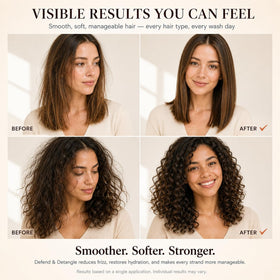 Harmonize Beauty curly hair before and after showing frizz reduction benefit