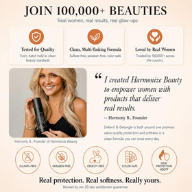 Harmonize Beauty lifestyle outdoors with glossy hair showing long-lasting shine benefit