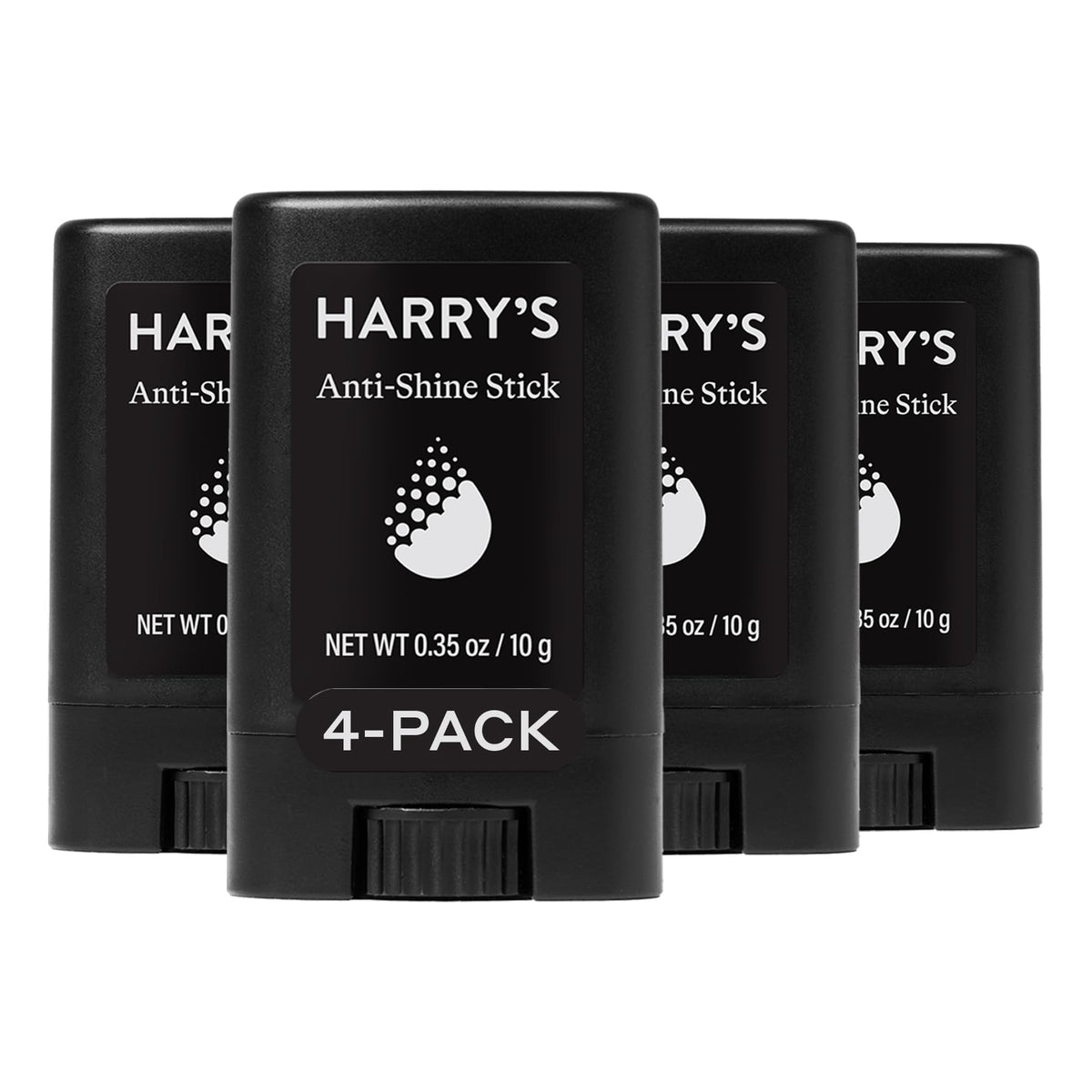 Harry's front packaging showing four anti-shine sticks and key claims