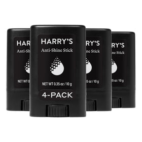 Harry's front packaging showing four anti-shine sticks and key claims