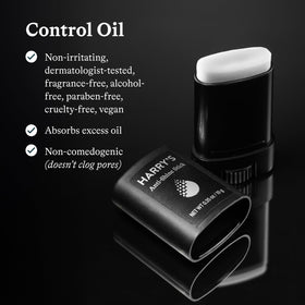 Harry's open twist-up anti-shine stick texture on applicator demonstrating easy spot application