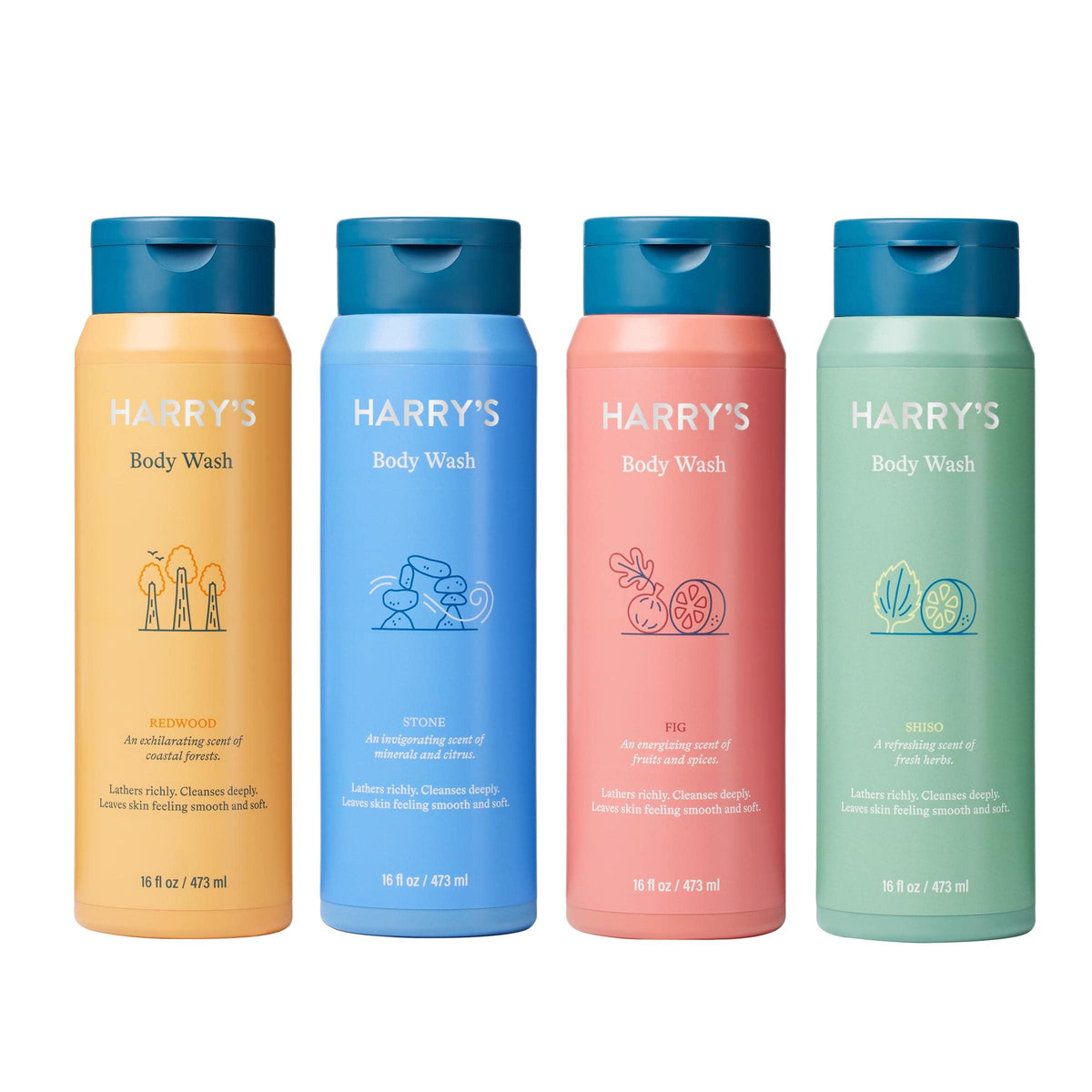 Harry's front packaging showing four bottles and variety pack benefits
