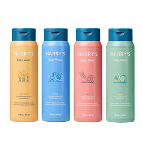 Harry's front packaging showing four bottles and variety pack benefits