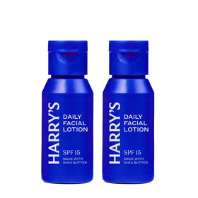 Harry's front view of two-pack bottles showing compact travel convenience and protection
