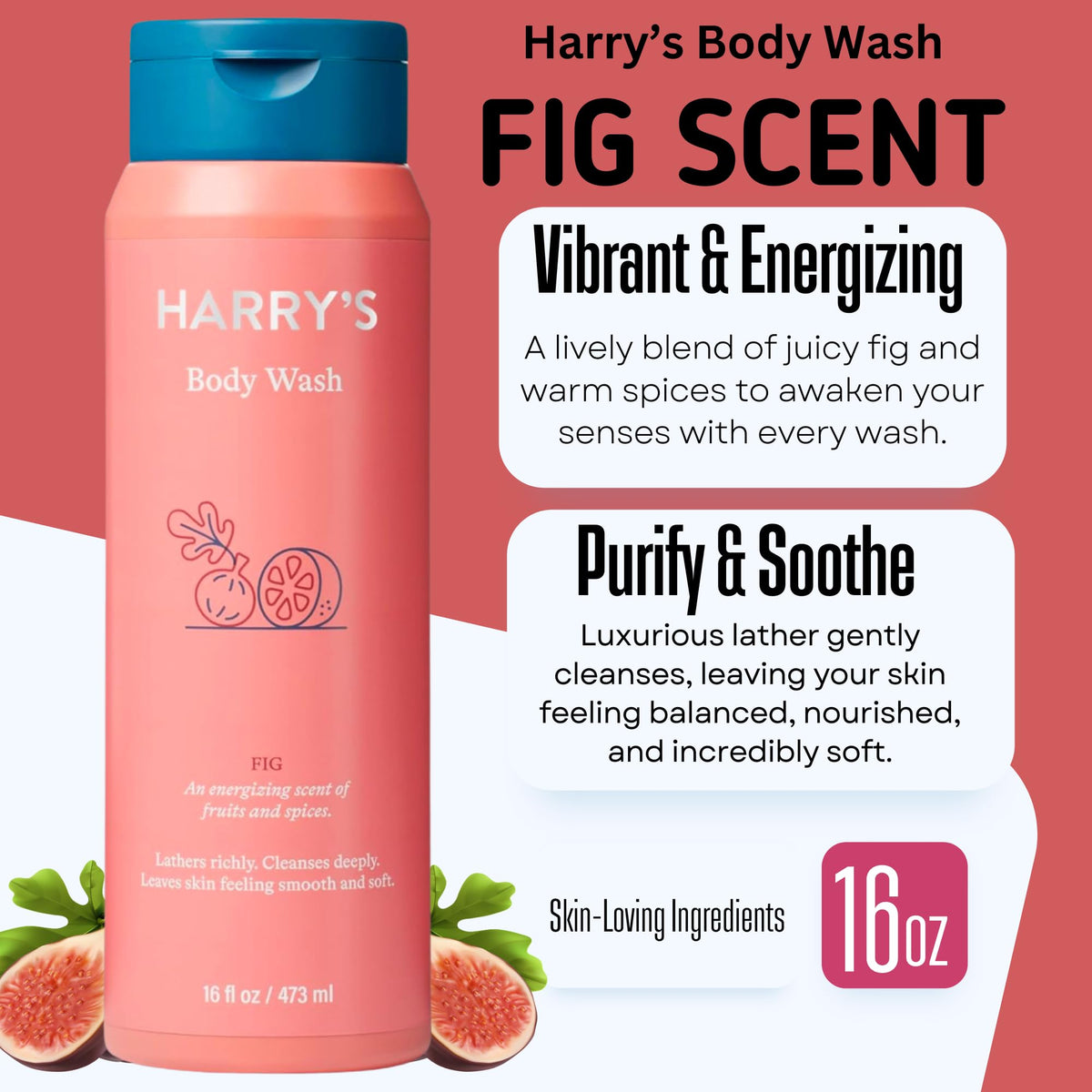 Harry's Fig bottle with creamy foam demonstrating rich lather