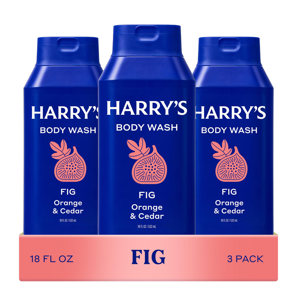 Harry's Fig front packaging showing three bottles and clear branding for convenience