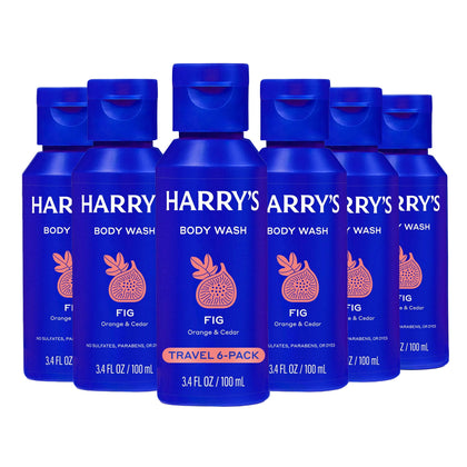 Harry's front packaging showing fig scent and travel size benefits