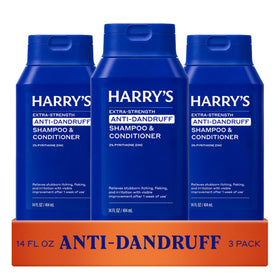 Harry's front packaging showing 3-pack, clear view and easy storage benefit