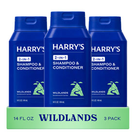 Harry's front packaging of 3-pack showing Wildlands scent and benefits
