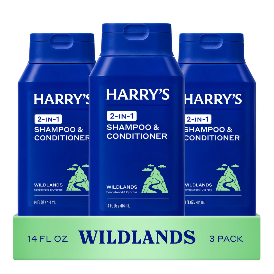 Harry's front packaging of 3-pack showing Wildlands scent and benefits