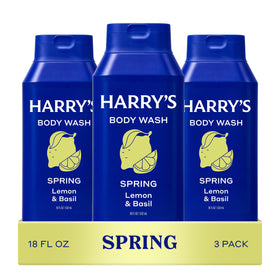 Harry's front packaging showing three 18 fl oz bottles and benefit of value