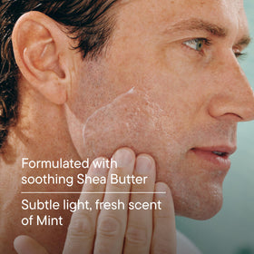 Harry's drop of lotion on fingertip showing creamy shea butter hydration